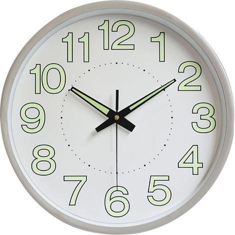 Horloge murale lumineuse de 12 pouces, Quartz rond minimaliste pour chambre à coucher, décoration de salon, argent (1/5)