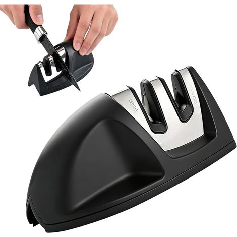 1 PCS Aiguiseur de Cuisine Professionnel 2 en 1 Manuel Aiguiseur,Aiguiseur couteaux professionnel manuel pour Couteaux en Acier Inoxydable et céramique de Toutes Tailles,Base Anti-dérapante Noir (1/5)