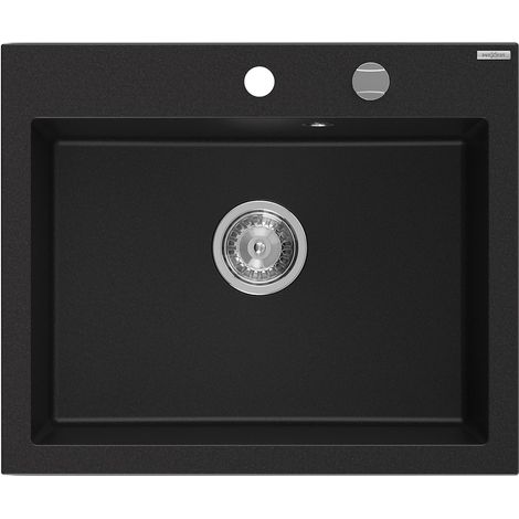 Mexen Elix fregadero de granito de 1 cubeta 600 x 500 mm, negro, sifón cromado - 6525601005-77 (1/5)