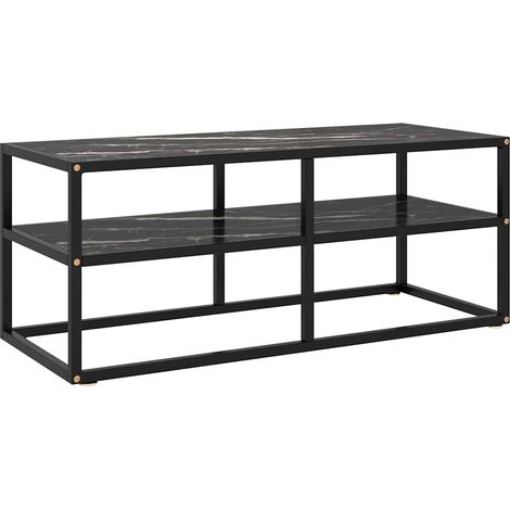 vidaXL Meuble TV noir avec verre marbre noir 100x40x40 cm (1/5)