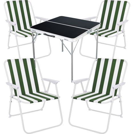 5-teiliges Campingmöbel Set schwarz 80x80x70cm grün-weiß-MMC330883B+4xMPO2600GW (1/4)