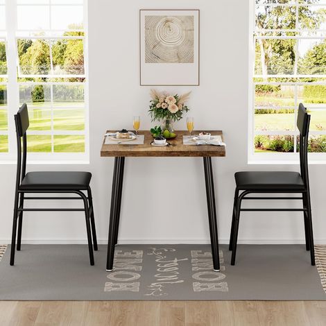 Ensemble Salle à Manger 3 Pièces pour 2 Personnes, Table Carrée avec 2 Chaises Rembourrées, Bois et Métal, Gain de Place (1/5)