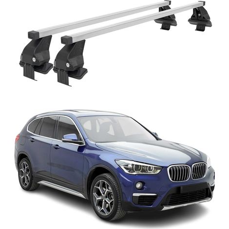 OMAC Dachträger Querträger Stahl für BMW X1 F48 2015-2022 – Abschließbar – City-Crash-getestet – DIN 75302:2019 – ISO/PAS 11154:2006 – Max. 50 kg Silber (1/5)