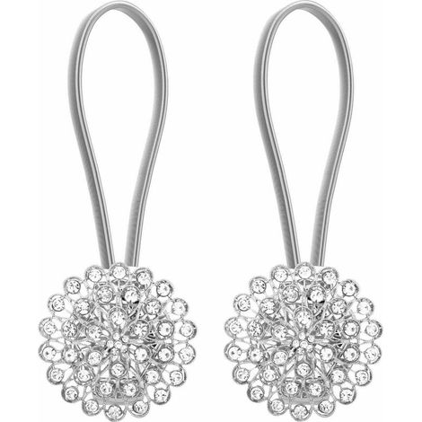 1 Pair Sparkling Crystal Flower Curtain Tieback Stretchy Curtain Buckle Clips Curtain Bind Stainless Spring Wire Magnetic Drapery Holder - Silver (1/5)