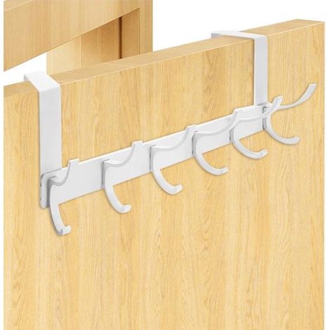 Porte-manteau à suspendre à 6 crochets, tringle à crochets, penderie, porte-serviettes d'intérieur, porte-serviettes de porte de salle de bain pour portes de 4,5 cm d'épaisseur, robe (1/5)