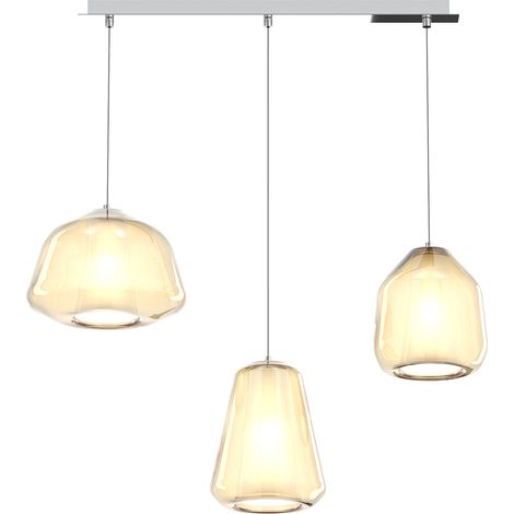 SOSPENSIONE CROMO 3 LUCI RETTANGOLARE VETRI ALPHA + BETA + GAMMA AMBRA 1176CR-S3 R ABG-AM