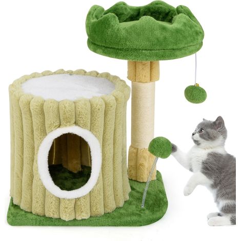 Tiragraffi con trespolo imbottito 93 x 60 x 60 cm intrattenimento per gatti atmosfera accogliente MDF verde 200010135