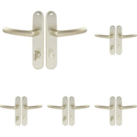Door Handle Set on Backplate, 165mm Center Distance, 7mm Square, Aluminium, Champagne Finish, For WC Bathroom (1/3)