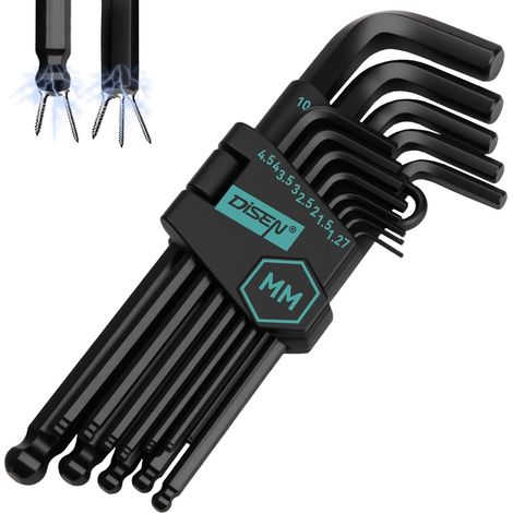 Lot de 13 clés Allen coudées 27-10 mm en acier Cr-V trempé pour la maison et le professionnel (1/5)