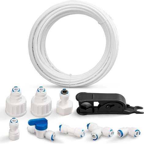 Kit de Frigo Tuyau D'alimentation en Eau Universel 15M,incluant pipe a eau (6,35mm) et accessoires pour systèmes d'osmose inverse, adapté pour réfrigérateurs, systèmes d'osmose inverse et aquarium (1/4)