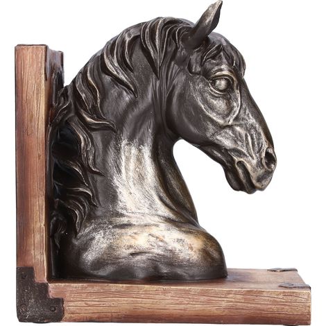 Serre-livres multifonctionnels en résine, sculpture de tête de cheval, pour la maison, le bureau ou le salon (BS20900). Cheval en bronze. (1/5)