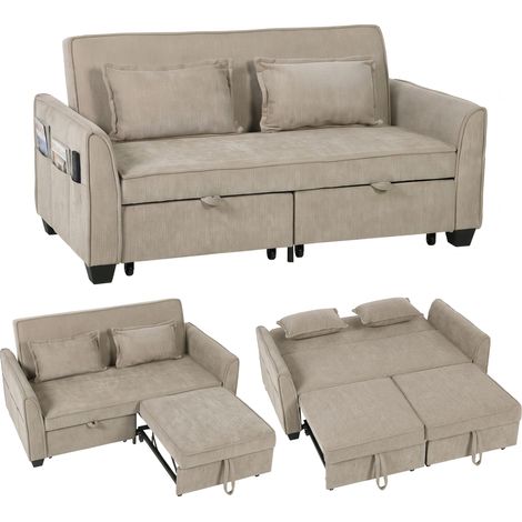 Canapé convertible 2 places - HOMCOM - dossier réglable, assise large, 2 oreillers - chenille - 167 x 89 x 85 cm - marron clair (1/5)