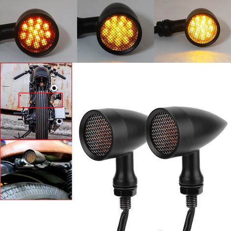 Lot de 2 feux clignotants et feux stop pour moto, style vintage, accessoire de modification de calandre, noir (1/5)