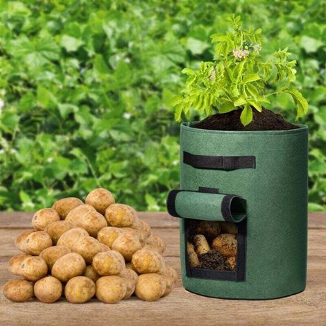 7-Gallonen-Pflanzsack für Kartoffeln, Gartenpflanzsack aus Vliesstoff mit Klappe und Griffen, zum Pflanzen von Kartoffeln, Karotten, Erdbeeren, Tomaten und Blumen (1/4)
