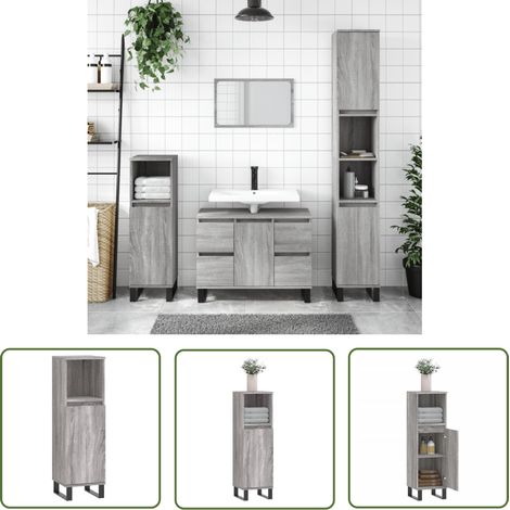The Living Store Armoire salle de bain sonoma gris 30x30x100 cm - Meuble De Salle De Bain - Armoire Salle De Bain - Rangement Salle De Bain - Armoire Grise - Meuble Design (1/5)