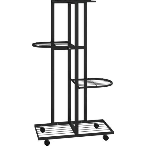 Jardinière,Bac à fleurs,Pot de fleurs à 4 niveaux avec roues 44x23x80 cm Noir Fer CFW91439 (1/5)