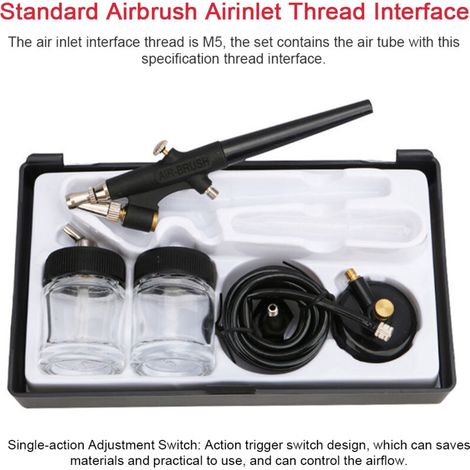 Kit aérographe type 138, aérographe simple action 0,8 mm, godets de peinture 22 cc pour modélisme, maquillage, nail art et décoration de gâteaux (1/5)