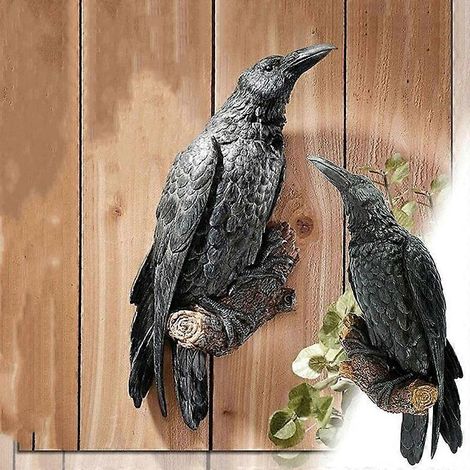Statue de corbeau, fausse statue de corbeau en résine, sculpture d'oiseau corbeau, décoration extérieure pour Halloween, décorations créatives Eauves (1/5)