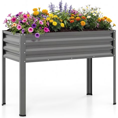 Carreau potager surélevé à pieds en métal électro-enduit, grand bac à planter surélevé, gris, hauteur 32 pouces pour potager extérieur et intérieur (1/5)