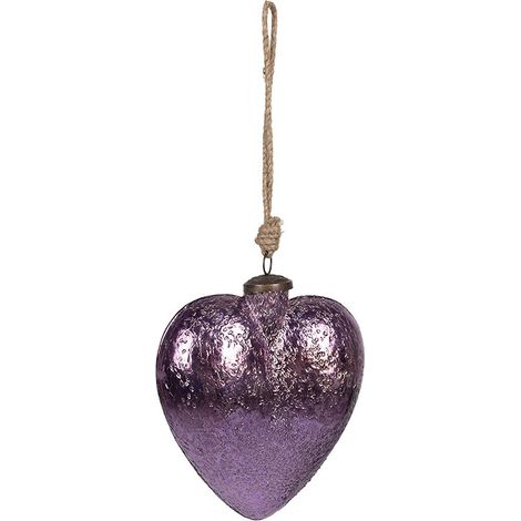 Boule de Noël en Forme de Cœur Décoration de Sapin en Verre Violet 10 x 3 x 9 cm - PANGIVO