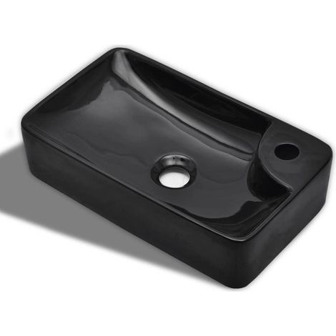 Lavabo da bagno con foro per rubinetto 44 x 25 cm ceramica nera 020002510