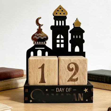 Calendrier Ramadan, Calendrier du Ramadan en Bois, Calendrier l'aïd Mubarak, Calendrier de l'Avent du Ramadan, pour la Maison, le Bureau et les Décorations de Table, Noir (1/5)