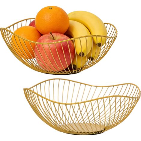 2 Pièces Corbeilles à Fruits en Métal Panier a Fruit Doré Corbeille en Fil Metallique Corbeille à Fruits Design Panier à Fruits et Légumes pour les Fruits,les Légumes et Autres Aliments (1/5)