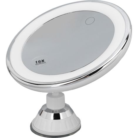 Miroir de Maquillage à Ventouses 10x avec 3 Lumières LED, Miroir Grossissant à Piles avec Ventouses pour Salle de Bain (1/5)