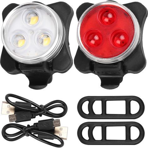 Luz USB para bicicleta – Kit de iluminación – Apta para bicicletas urbanas y de montaña – Material ABS – Rojo/Blanco (1/5)