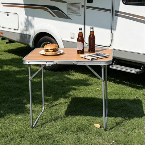 Table jardin pliante 70x50 cm aluminium effet chêne HAVRYA (1/5)