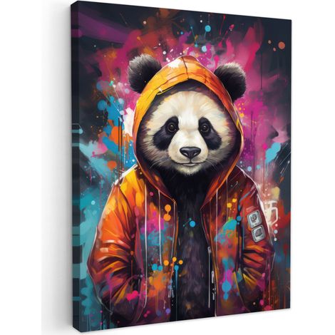 TABLEAU SUR TOILE Panda - Veste - Graffiti - Orange Toile Peinture 60x80 cm