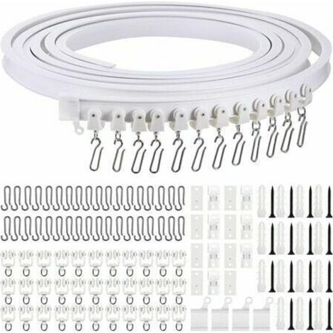 Rail de rideau incurvé au plafond pliable de 5 mètres Rail de rideau incurvé flexible pour rail de rideau souple pour rail de rideau avec crochets de rideau en métal, séparateur de pièce pour rideaux (1/5)