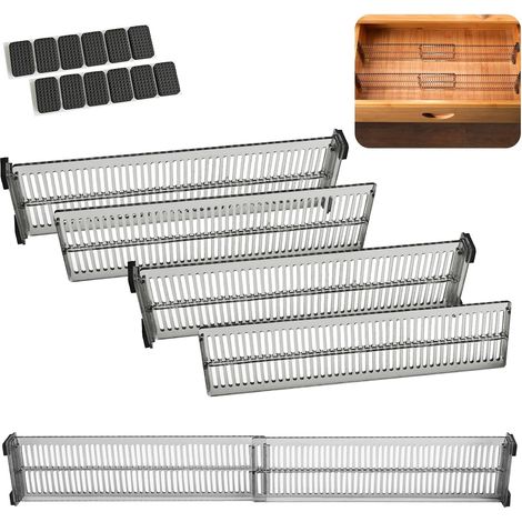 Set di 4 divisori per cassetti, organizer regolabili in lunghezza per cassetti, armadi e ripiani, realizzati in PP resistente - Per cucina, ufficio e bagno (nero trasparente) (1/5)