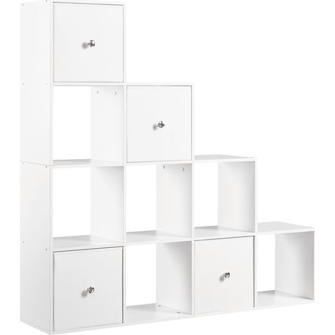 Yaheetech Libreria a 10 Cubi Scaffale per Libri in Legno a Forma L con Scomparti e 4 Cesti Pieghevoli, Design Moderno, per Scale Studio Soggiorno, 128x29x128 cm Bianco (1/5)