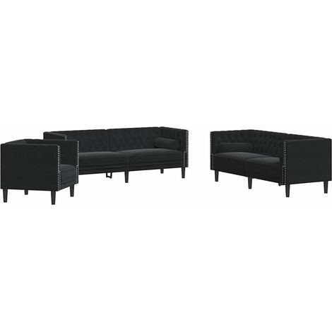Maison Exclusive - Set Divani Chesterfield 3pz con Cuscini Nero Velluto