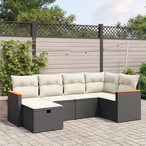 Set de sofás de jardín 6 piezas y cojines ratán sintético negro vidaXL (1/4)