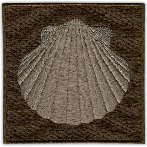 Patchion Shell – Symbol des Jakobswegs – dezent – selbstklebende Rückseite – gestickter Aufnäher/Abzeichen/Emblem