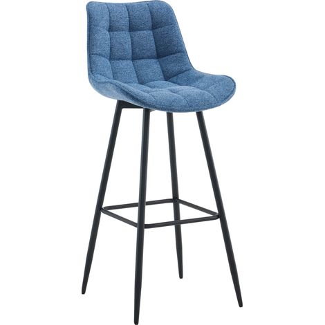 Taburete de bar x1 con costuras cuadradas decorativas reposapiés de tela azul y cuatro patas de metal 100006224