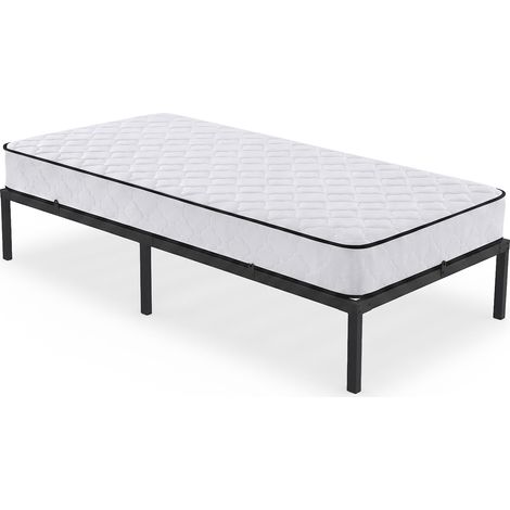 Metallbett 90x200 cm Bettgestell mit Matratze Klappbett Gästebett Lattenrost Schwarz 6 Beine 10 Latten (1/5)