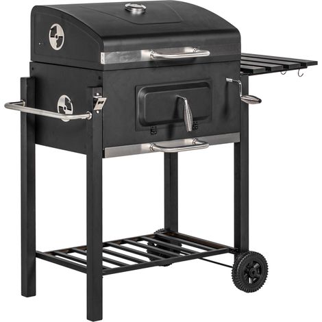 Chariot barbecue à charbon de bois, support en acier inoxydable noir, 113 x 65 x 108 cm, pour jardin et terrasse. (1/5)