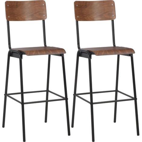 Barhocker 2 Stk. Braun Massives Sperrholz Stahl