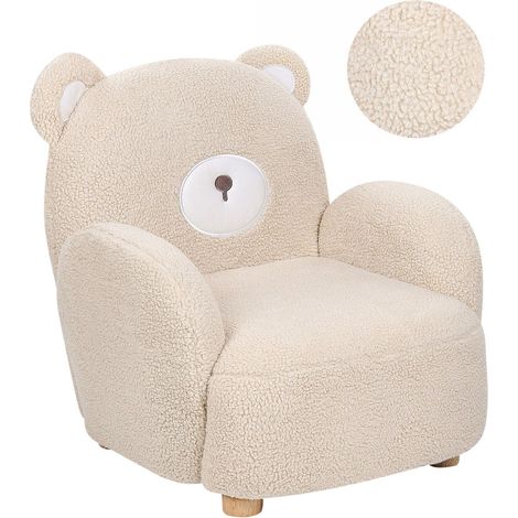 Fauteuil pour Enfant en Forme d'Ours à Fourrure Synthétique Beige et Bois d'Hévéa Boo