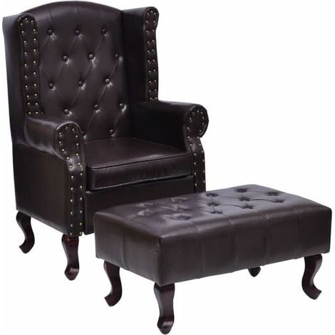 Fauteuil avec repose-pieds, similicuir marron foncé (1/5)