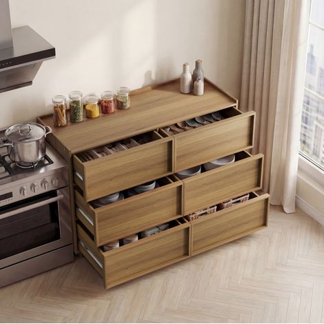 Cassettiera 6 cassetti in legno 115x48x78 cm OKMYHOME (1/5)