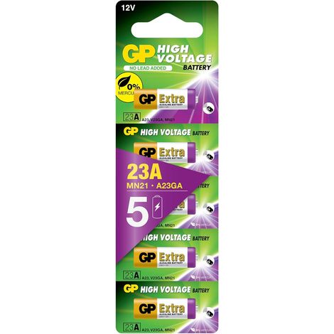 Piles 23A Lot de 5 - Batteries A23 V23GA Alcalines 12V- GP Extra (1/5)