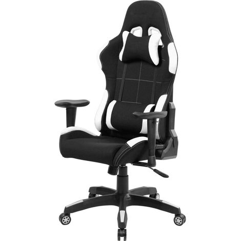 Dmora - Silla gaming Daren, Sillón gaming adulto, Silla de escritorio, 57x72h124/134 cm, Negro y Blanco (1/3)