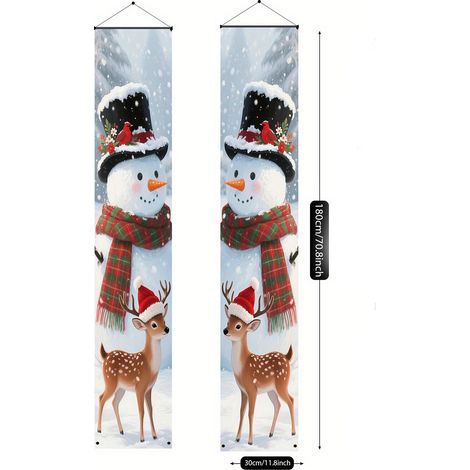 Bannière décorative à carreaux avec le Père Noël et un nouveau couplet de Noël 2026 - 180 x 30 cm - SDJDL-25