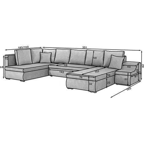 Canapé panoramique GYOVANI gris marbré angle droit convertible couchage 140x294cm