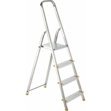 Alve – Escabeau aluminium 4 marches – Plateforme 26,4 x 26,4 cm – Construction renforcée – Antidérapant – Poids max 150 kg