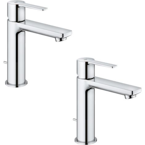 Grohe – Lot de 2 mitigeurs lavabo – Finition chrome – Hauteur sous bec 12 cm – Technologie EcoJoy pour économie d'eau – Installation facile (1/2)